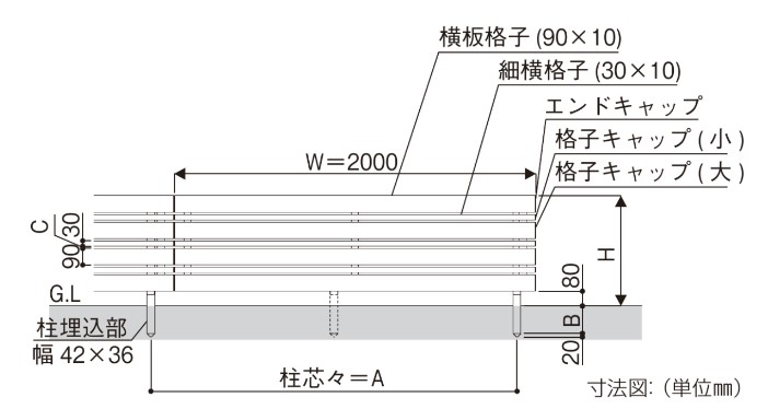 YKK YKKAP ルシアスフェンス H03型 T60 W2000×H600 フェンス 複合色 横板格子+細横格子 目隠し 玄関 入口 境界_5