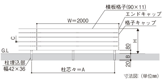 YKK YKKAP ルシアスフェンス H07型 T80 W2000×H800 フェンス 木調色 リブモール 目隠し 玄関 入口 境界 ガーデニング_5