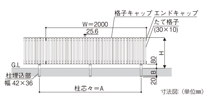 YKKAP ルシアスフェンス H08型 T100 W2000×H1000 フェンス アルミ色 たてストイライプ 目隠し 玄関 入口 境界 【連結】