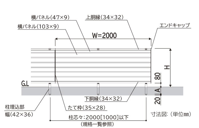 YKK YKKAP ルシアスフェンス YM1F型 T120 W2000×H1200 フェンス 複合色