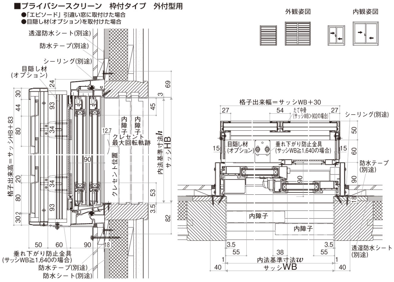 YKK プライバシースクリーン 枠付 FIX窓・上げ下げ窓・その他用 07413 ルーバー(固定) 面格子 目隠し 採光 採風 通気 換気 ポリカ