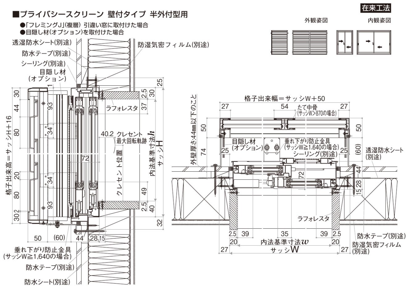 YKK プライバシースクリーン 枠付 FIX窓・上げ下げ窓・その他用 07413 ルーバー(固定) 面格子 目隠し 採光 採風 通気 換気 ポリカ