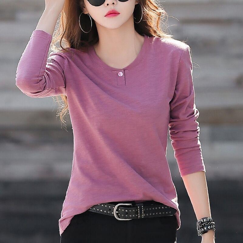 Tシャツ ロングTシャツ レディース 長袖 春秋 カットソー ス チュニック インナー 体型カバー カジュアル 柔らかい 無地 |  | 05