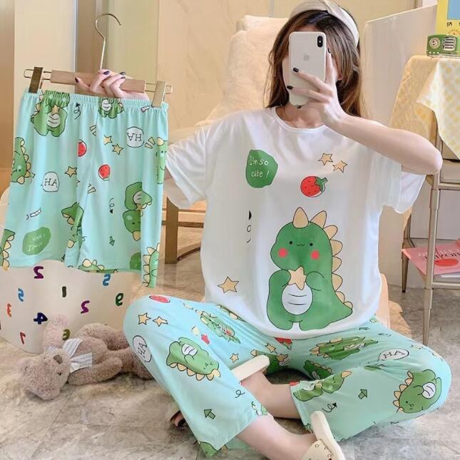 パジャマレディースルームウェア おしゃれ 綿 セットアップ 半袖 春 夏 柔らかく軽い薄手の快適Tシャツ 可愛い ゆったり シンプル寝巻き部屋着 |  | 02