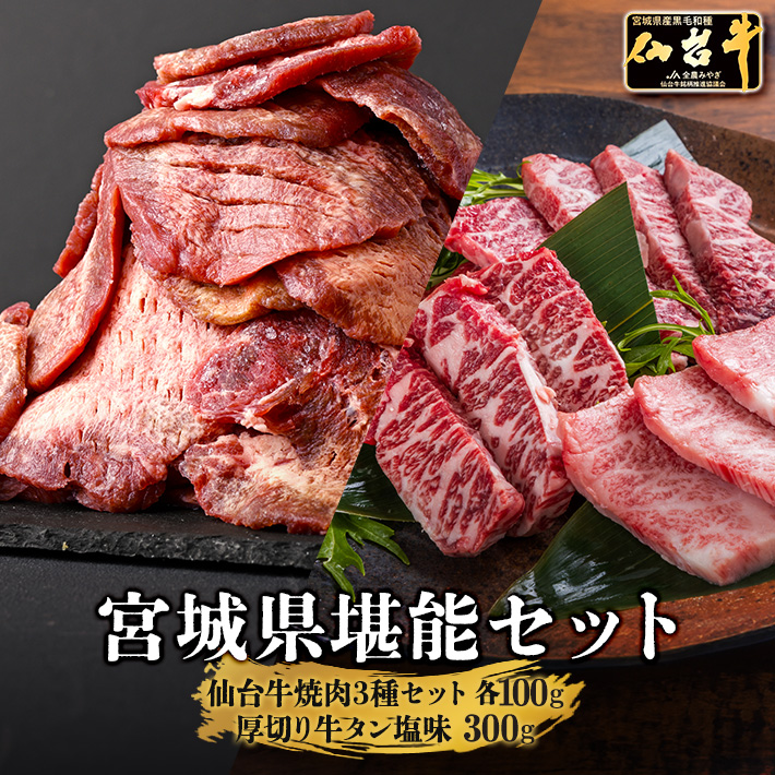 仙台牛 宮城県堪能セット 牛タン 焼き肉 セット 600g 3〜4人前 送料