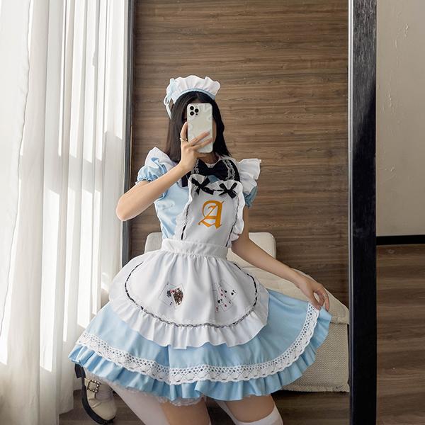 コスプレ 仮装 メイド 服 ゴスロリ 萌え 衣装 仮装 女装 フリル ロリータ かわいい カチューシャ付き セットウェイトレス レディース カフェ｜satosyotemm｜02