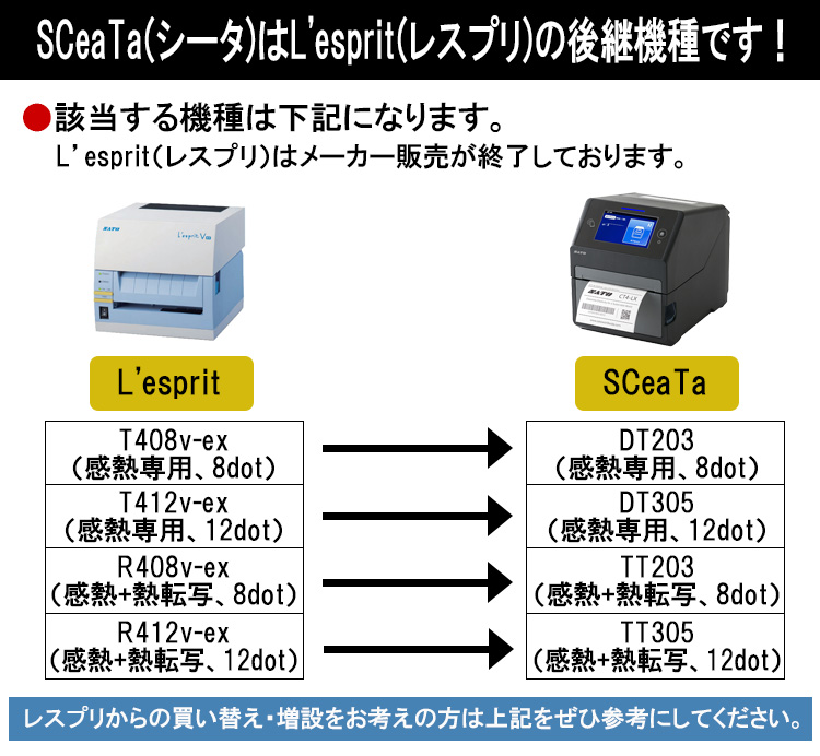 シータ SCeaTa CT4-LX DT203 標準仕様 ラベルプリンター SATO サトー L'esprit レスプリ T408v-ex 後継機種  : wwct01040 : トップBM - 通販 - Yahoo!ショッピング