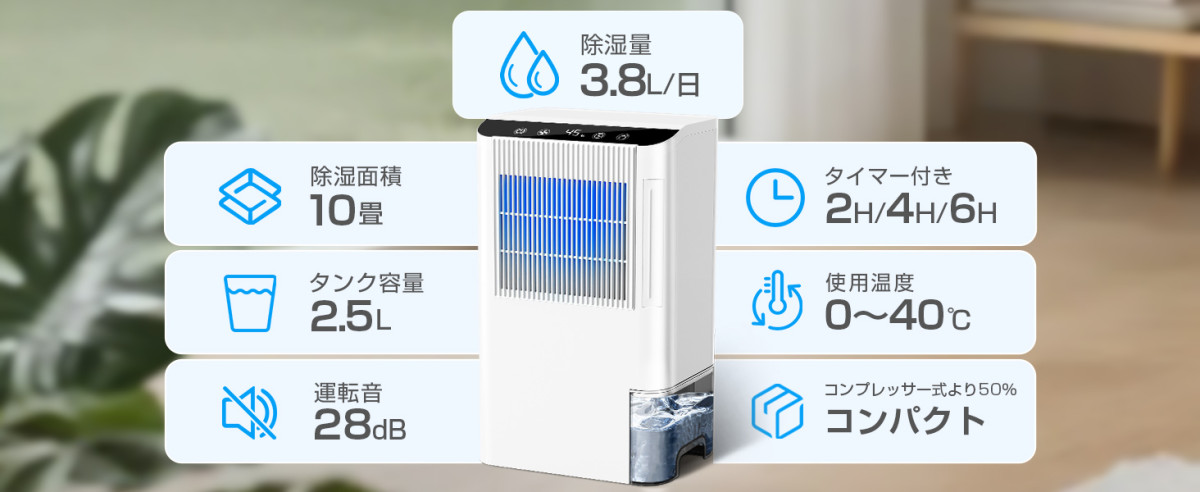 除湿機 デシカント式 衣類乾燥 除湿器 大容量2.5L 湿気取り タイマー