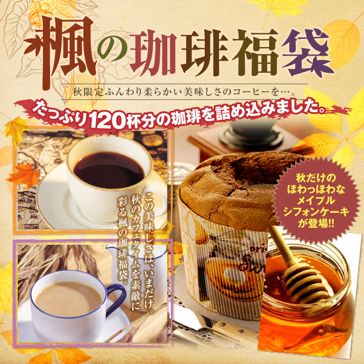 コーヒー 珈琲 福袋 コーヒー豆 珈琲豆 送料無料　秋のふわふわシフォンがついてくる　楓のコーヒー福袋 グルメ