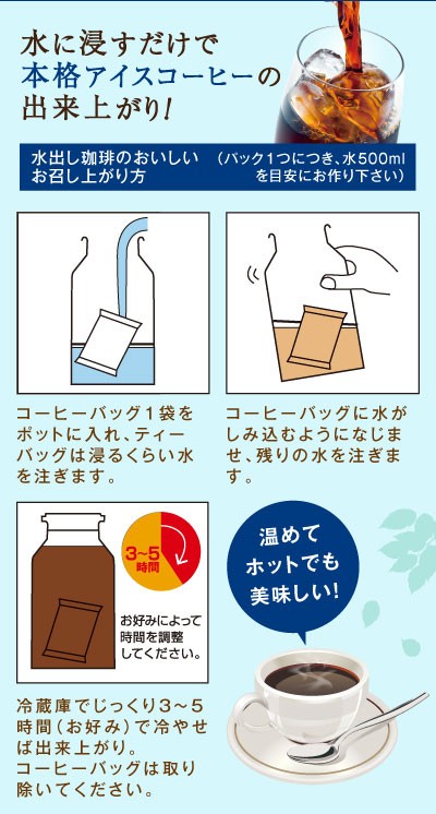 水に浸すだけで本格アイスコーヒーの出来上がり