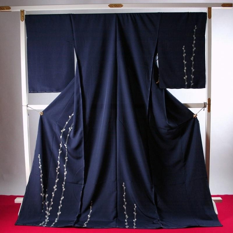 小紋フルオーダー手縫いお仕立て込み　京都「しょうざん」謹製　浜ちりめん　抹茶色　飛びお花文様　着物 和服 和装 付き添い お出かけ カジュアル身長
