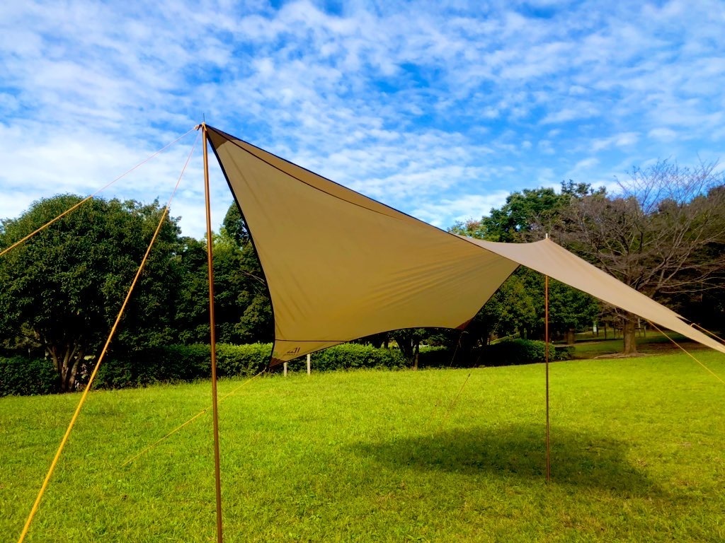 icamp(アイキャンプ) タープワン ソロタープ tarp one ペンタゴンタープ 軽量1.6kg アルミニウム合金ポール2本付 ソロキャンプ