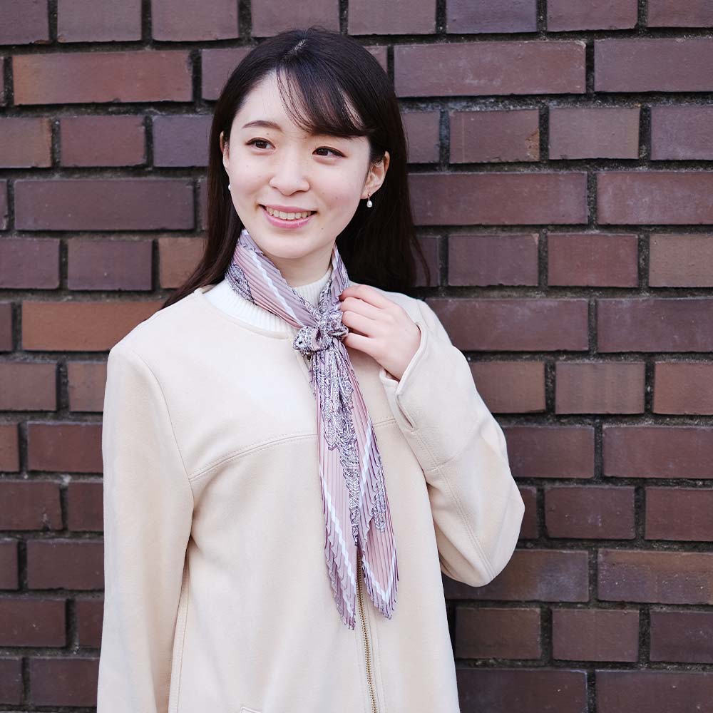 レディース プリーツ スカーフ ペルシャ柄 シュシュ付 便利 2WAY