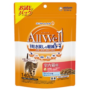 Yahoo! Yahoo!ショッピング(ヤフー ショッピング)【在庫処分】[54] ユニ・チャーム AllWell オールウェル 室内猫用 フィッシュ味 挽き小魚とささみフリーズドライパウダー入り （140g） キャットフード ドライ