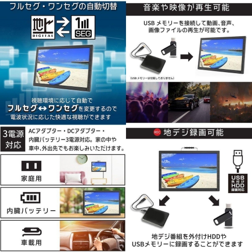 ダイアモンドヘッド OT-FT190K 19型 ポータブル液晶テレビ (1台) 録画