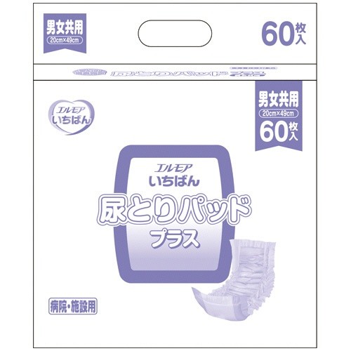 カミ商事 エルモア いちばん 尿とりパッドプラス 男女共用 (60枚) 大人用紙おむつ 失禁用品