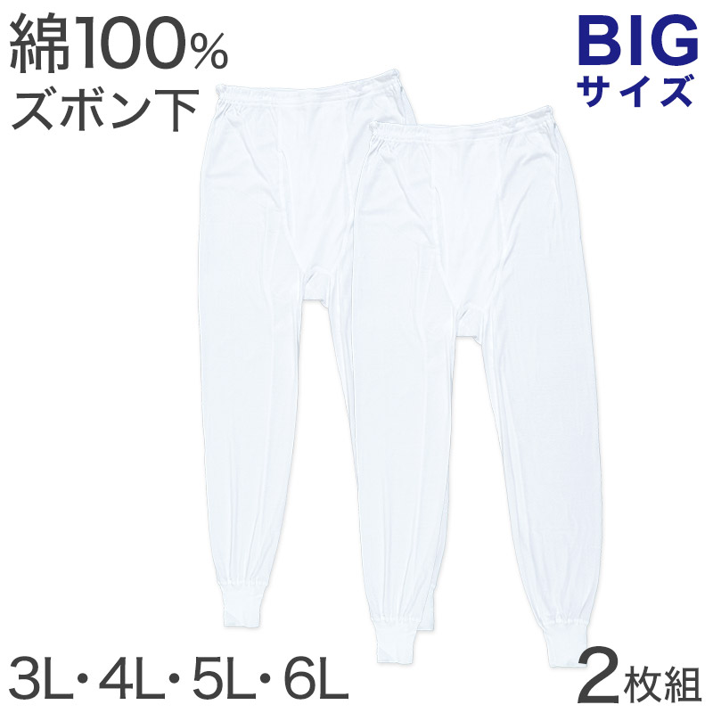ズボン下 綿100% 大きいサイズ 2枚組 3L 4L 5L 6L メンズ 肌着 下着 インナー コットン ビッグサイズ アンダーパンツ 前開き 下着 男性 白 無地 3l 4l 5l 6l