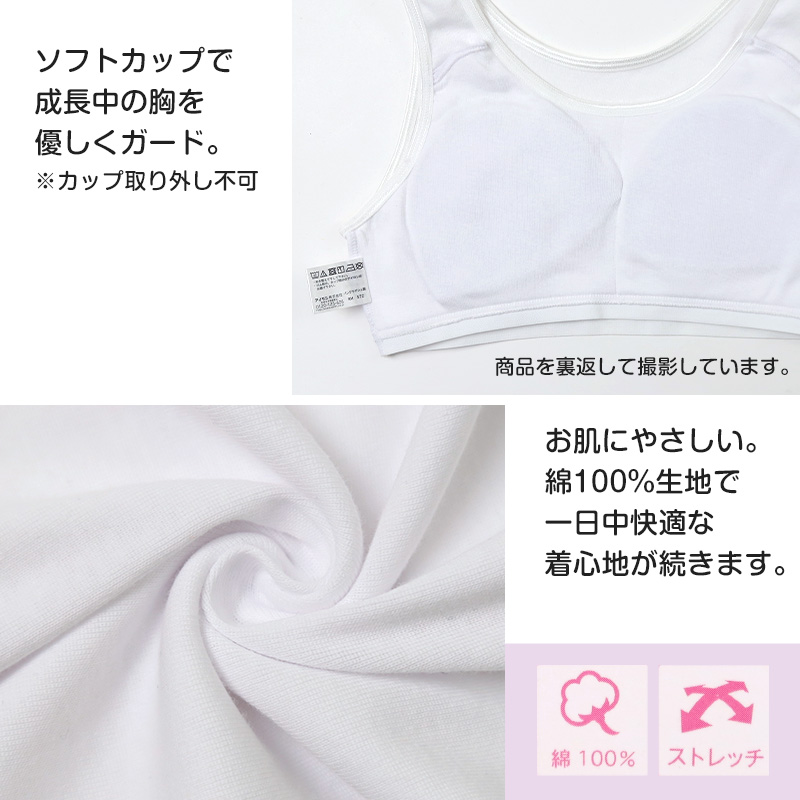 綿100% ハーフトップ ジュニア カップ付き インナー 140cm 150cm 160cm 女の子 スクール 小学生 中学生 子供 下着 ノンワイヤー ガールズ コットン 綿 伸縮