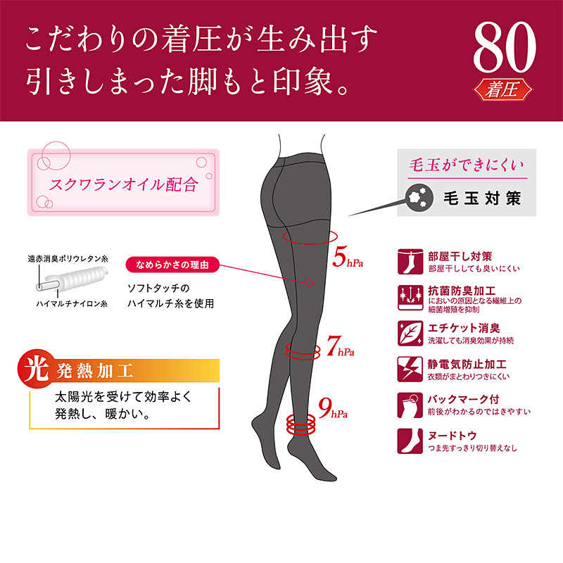 アツギ タイツ 80デニール 着圧タイツ 2足組 S-M〜L-LL (レディース s ll 黒 ベージュ 肌色 グレー ブラウン 茶色) (在庫限り)