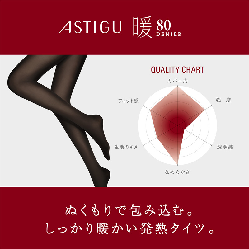 タイツ 肌色 黒 アツギ アスティーグ 暖 発熱タイツ 80デニール やわらかい S-M〜L-LL レディース ASTIGU ベージュ 暖かい チャコール atsugi ATSUGI 無地 冬
