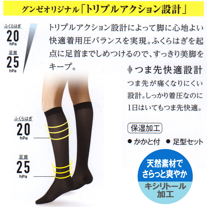 GUNZE グンゼBeautyShape 足首25hPa 着圧サポートハイソックス
