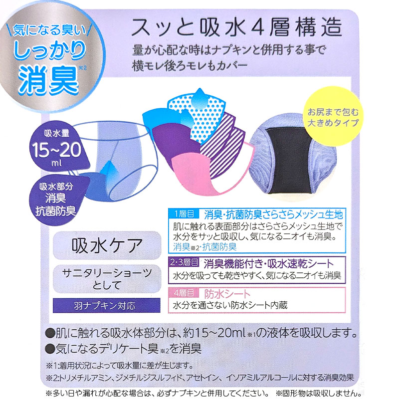 吸水サニタリーショーツ 夜用 多い日用 ナプキン対応 おおきめ M〜LL 福助 サニタリー スクール 吸水パンツ 生理用パンツ スタイリング満足 満足 (在庫限り)