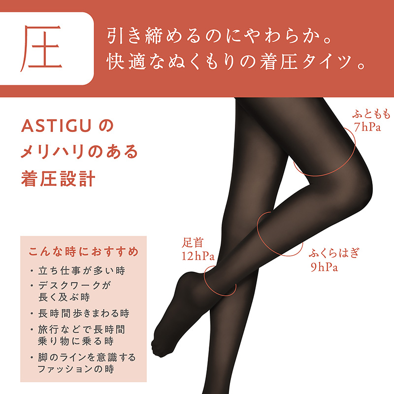 タイツ アツギ アスティーグ 圧 着圧タイツ 発熱タイツ アツギタイツ 120デニール M-L L-LL レディース 着圧 ASTIGU ベージュ 肌色 暖かい atsugi ATSUGI 冬 (在庫限り)