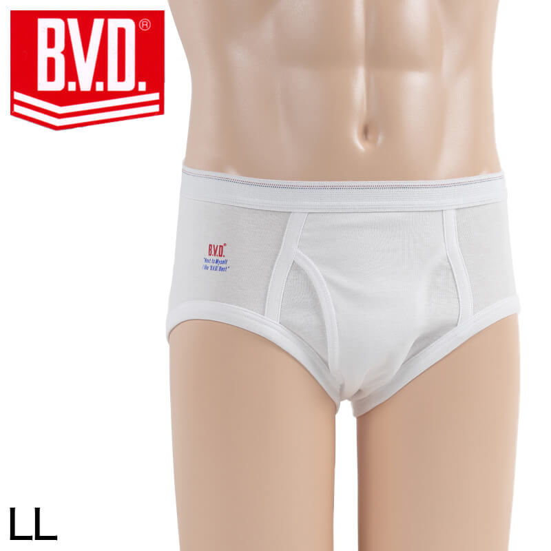 BVD メンズ ブリーフ 綿100% 白 前開き LL (下着 bvd パンツ セミビキニ コットン インナー 丈夫)