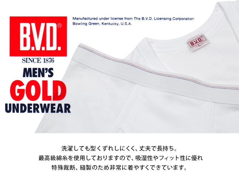 BVD メンズ 半袖シャツ クルーネック 綿100％ 3L・4L (インナー 丸首 下着 男性 紳士 白 ホワイト コットン 大きいサイズ)