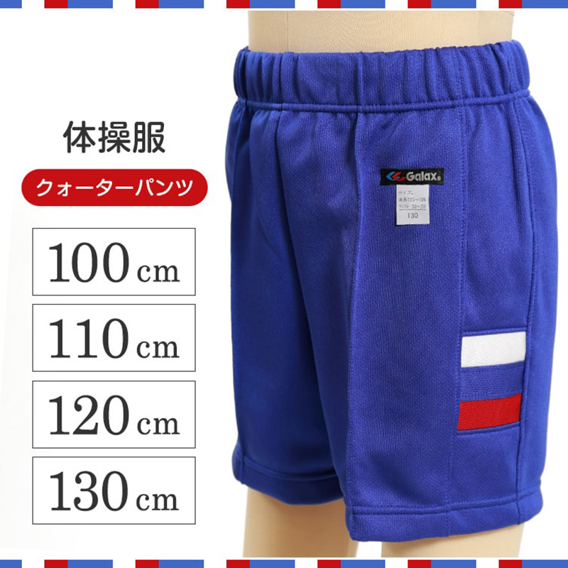 ギャレックス 体操服 クォーターパンツ 100cm〜130cm 男子 女子 ジャージ 青 ワンポイント 半ズボン 女の子 男の子 子供 キッズ 運動着 体育 Galax (取寄せ)