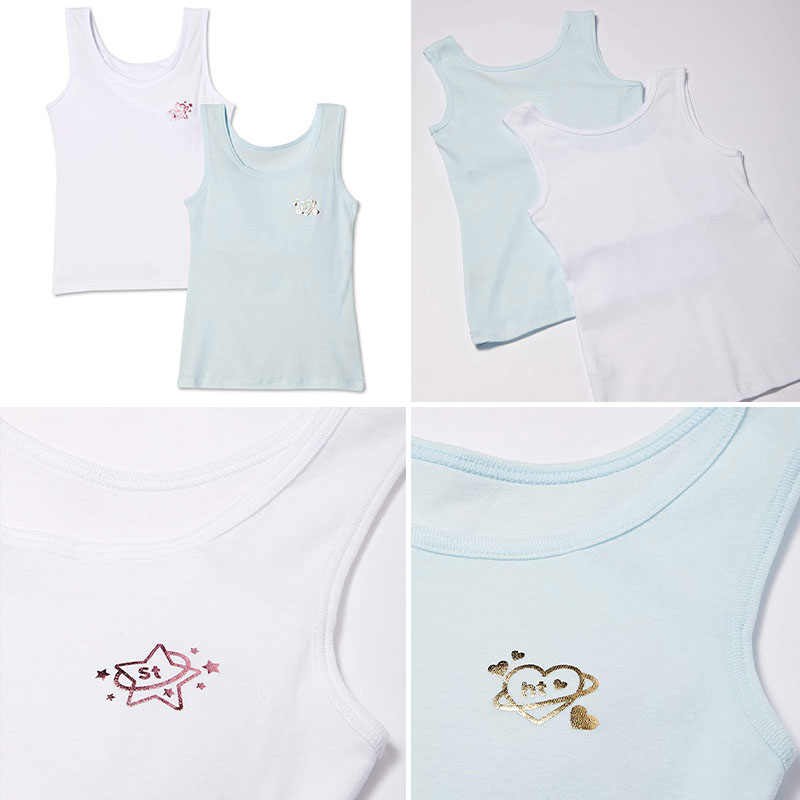 女児 パット付き タンクトップ キッズ 綿100 2枚組 140cm〜165cm 子供 下着 肌着 女の子 カップ付き インナー シャツ 綿100% コットン セット