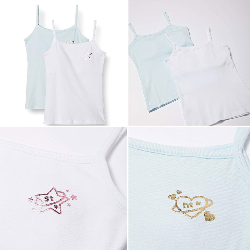 女児 パット付き キャミソール 2枚組 140cm〜165cm 子供 下着 女の子 パッド カップ付き インナー キッズ 肌着 シャツ コットン 女子 白 無地 セット