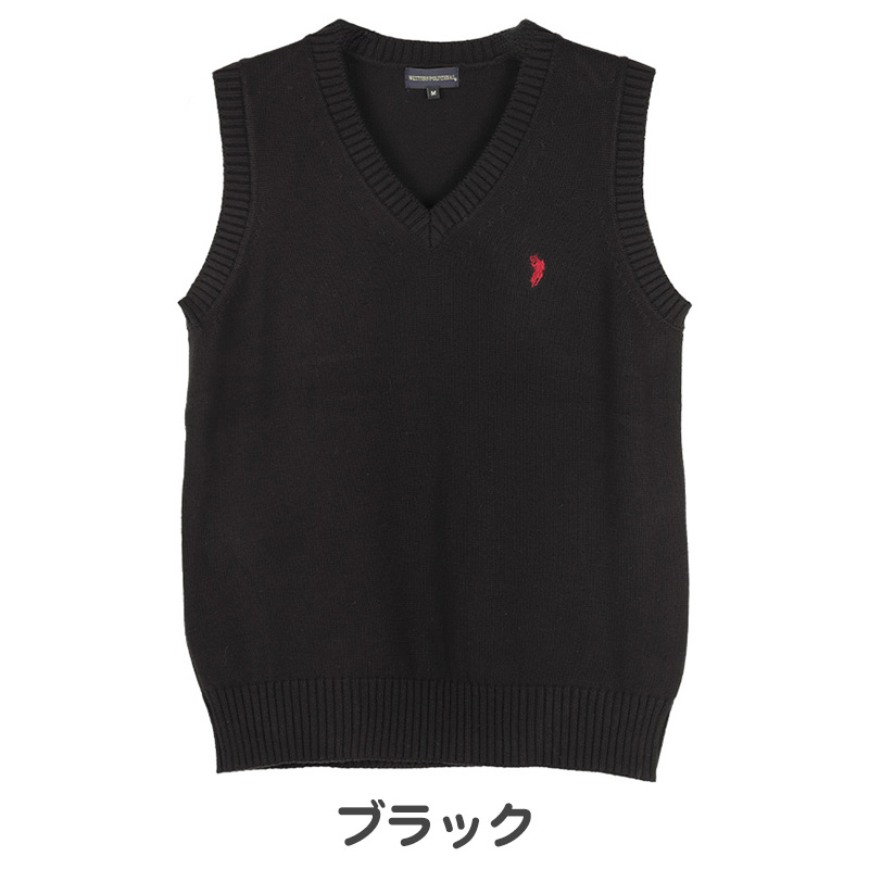 スクールベスト 女子 男子 学生 綿100％ スクール ニット 制服 ベスト vネック M L 紺 黒 ワンポイント 刺繍 学校 ノースリーブ セーター