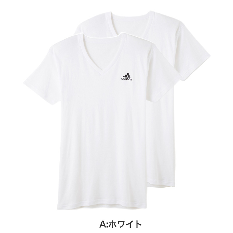 アディダス tシャツ メンズ Vネック 半袖 インナー 2枚組 M〜LL (シャツ 2枚セット 綿混 adidas グンゼ ストレッチ v首 速乾 ドライ 白 黒) (在庫限り)