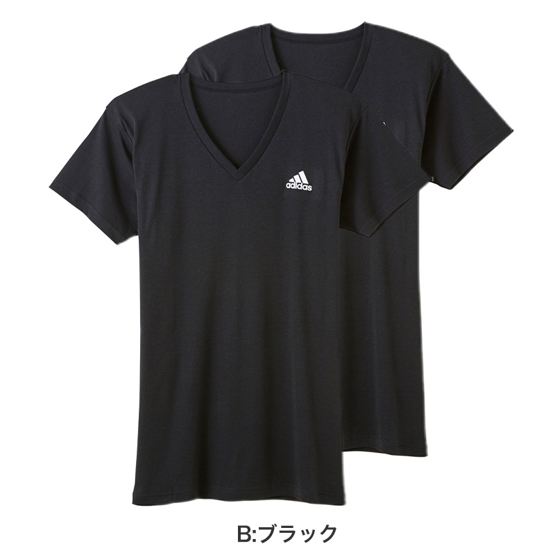アディダス tシャツ メンズ Vネック 半袖 インナー 2枚組 M〜LL (シャツ 2枚セット 綿混 adidas グンゼ ストレッチ v首 速乾 ドライ 白 黒) (在庫限り)