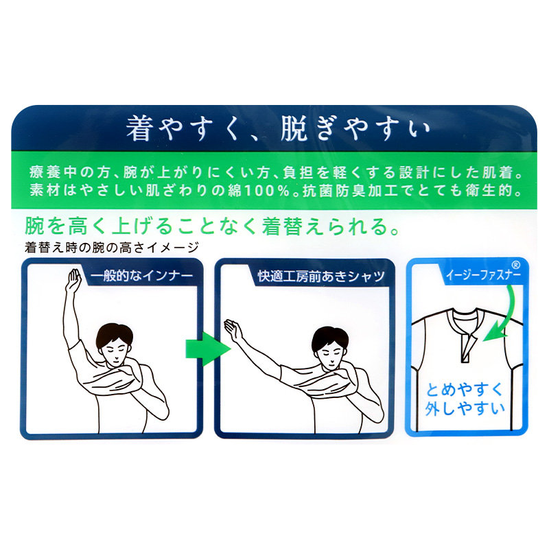 快適工房 ワンタッチシャツ 半袖 イージーファスナー グンゼ 介護 M L LL gunze 綿100 コットン メンズ 介護シャツ tシャツ 下着 肌着 インナー 白 ホワイト