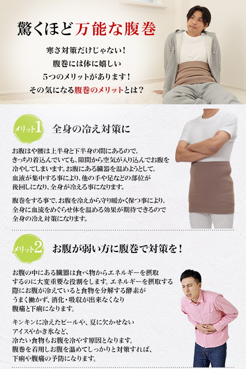Suteteko メンズ 純毛100% タイコ型腹巻 二重タイプ M〜LL (男性 腹巻き ハラマキ はらまき 防寒グッズ あったかグッズ 寒さ対策 オールシーズン)