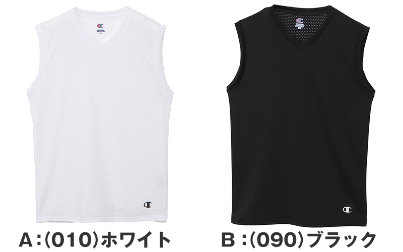 Champion キッズ インナー メッシュ ノースリーブ 男の子 Vネック 2枚組 130cm〜160cm 下着 tシャツ 子供 男子 肌着 吸汗速乾 スポーツ 白 黒 薄手