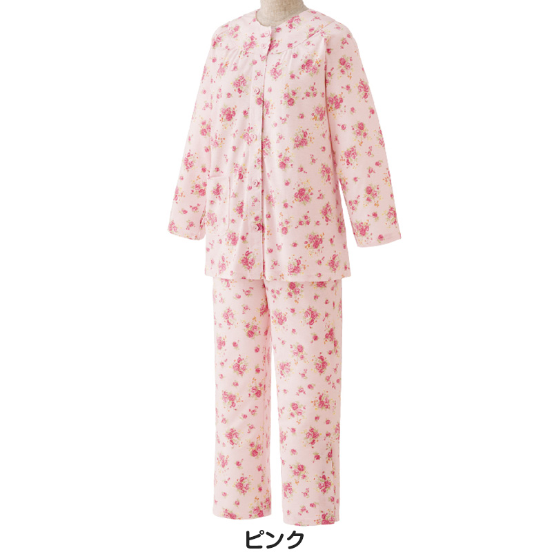婦人 ワンタッチテープ＋腰開きパジャマ 上下セット M〜LL (レディース 綿混 ワンタッチテープ マジックテープ式 おむつ交換 介護)（送料無料） (取寄せ)
