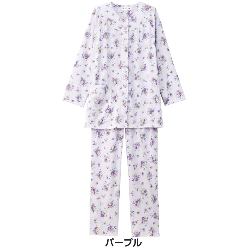 婦人 ワンタッチテープ＋腰開きパジャマ 上下セット M〜LL (レディース 綿混 ワンタッチテープ マジックテープ式 おむつ交換 介護)（送料無料） (取寄せ)