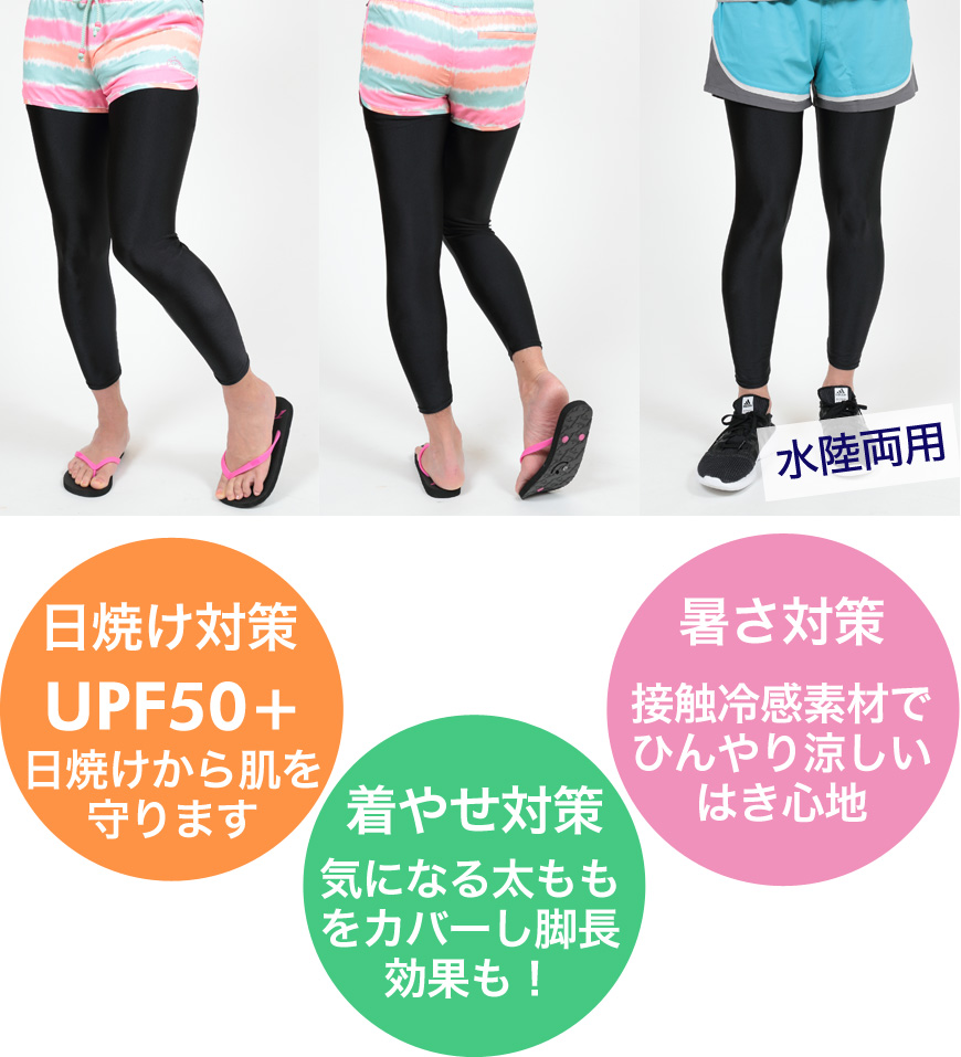 ラッシュガード レギンス レディース UPF50+ M-L〜5L (スパッツ 10分丈 スポーツ アンダーウェア 水着 UVカット スイムレギンス 大きいサイズ LL 3L 4L 5L)