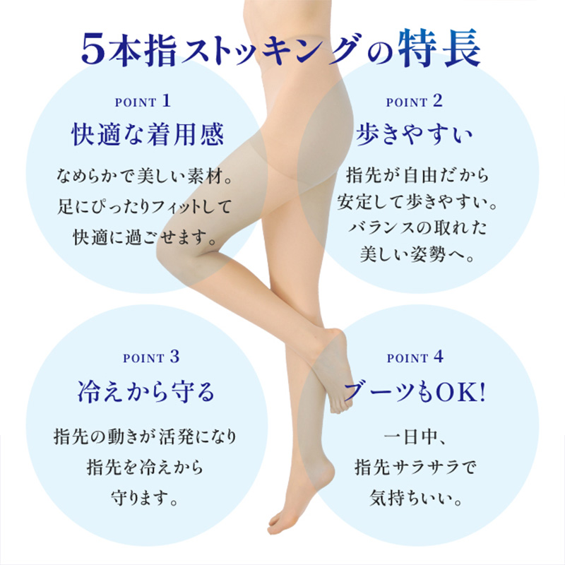 5本指 ストッキング ひざ下 レディース 素肌感 抗菌 防臭加工 22-25cm 五本指 膝下丈 ソックス 丈夫 美脚 透明感 光沢 蒸れにくい ムレ対策 レヴアル 女性 婦人