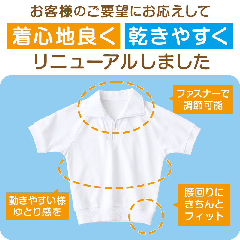 【3枚セット】体操服 半袖 襟付き ハーフジップ 小学生 体操着 小学校 男子 女子 白 110〜160cm 半そで ファスナー チャック 衿つき スクール 体育(送料無料)