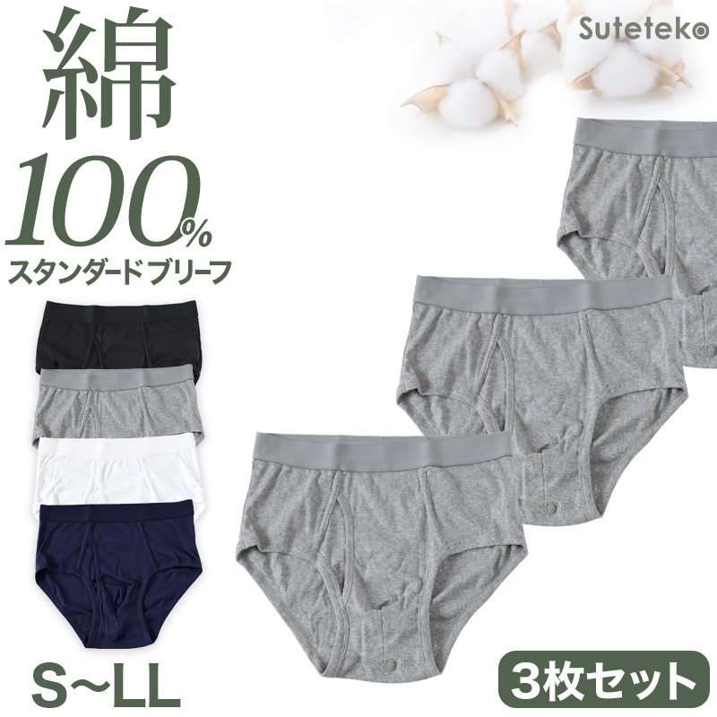 ブリーフ メンズ 綿100% パンツ スタンダード 前開き 3枚セット S M L LL 下着 インナー ブリーフパンツ 肌着 紳士肌着 男性 紳士 パンツ 3枚組 まとめ売り