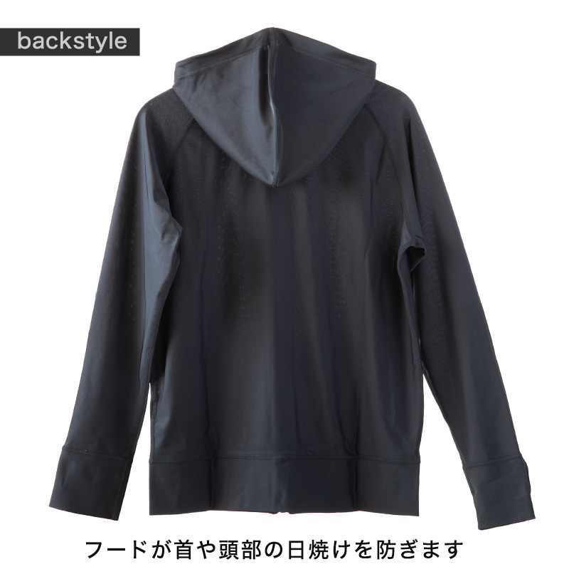 ラッシュガード 長袖 レディース パーカー フード付き 指あき uvカット 無地 黒 上着 S〜4L 体型カバー 水着 ママ 大きいサイズ 大人 30代 40代 50代