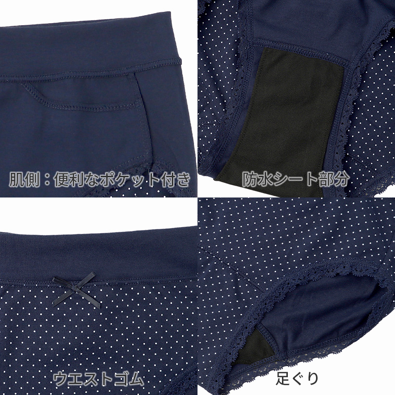 サニタリーショーツ 生理用ショーツ ジュニア もれにくい 羽つき対応 ポケット付 ウエストらく 小学生 中学生 女の子 140 150 160 165 下着 子供 (在庫限り)