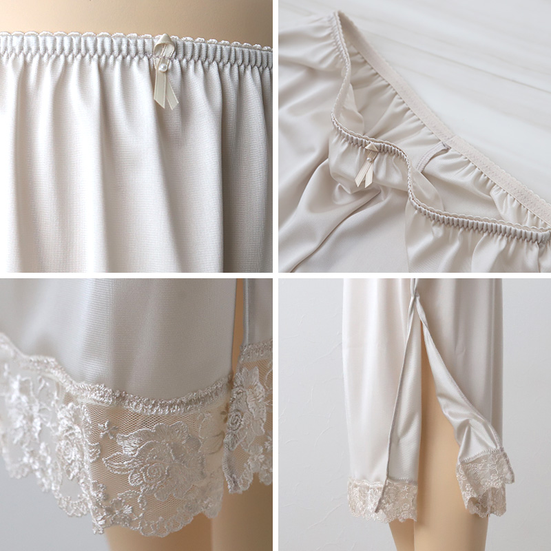 ペチコート ロング ペチスカート レディース レース 日本製 ひざ下 M〜LL (長い 下着 肌着 かわいい 透け防止 響きにくい 上品 美しい しなやか)