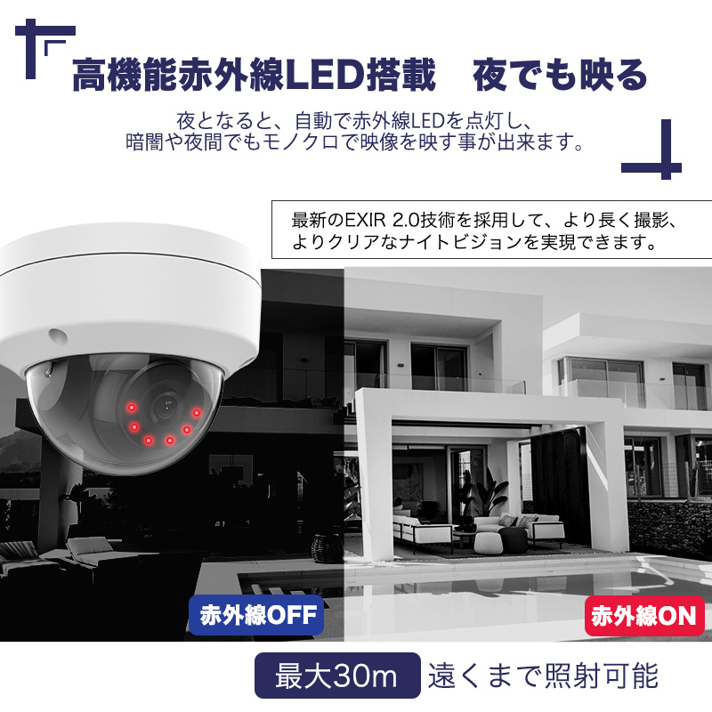 防犯カメラ 屋外 400万画素 固定レンズ2.8mm IP67防塵防水 IPカメラ