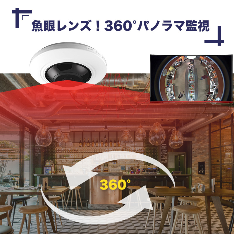 【IPC-FLFP-008KW増設用カメラ】防犯カメラ 屋外 300万画素 魚眼レンズ 水平視野180°垂直視野 POE/POC給電対応 内蔵マイク 企業向け｜scillasurn｜04