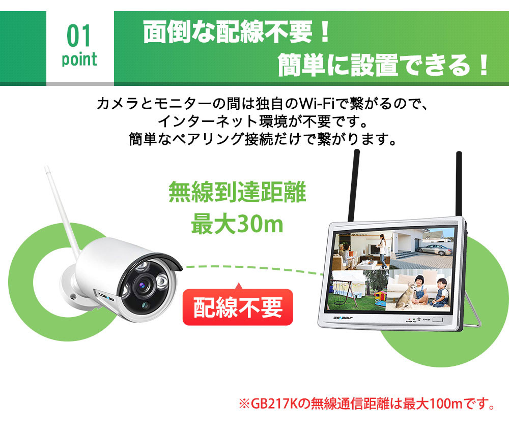 防犯カメラ モニター ディスプレイ 一体型 屋外 HDD内蔵 工事不要 防犯 